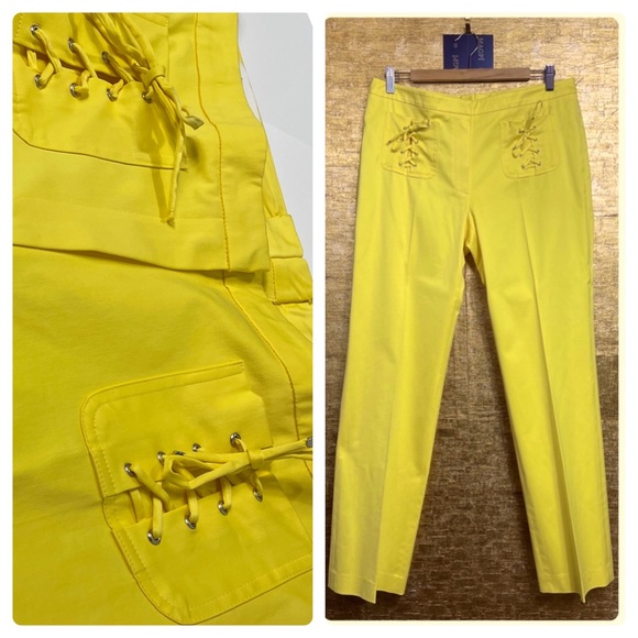 Escada Pants - ESCADA Laceup Straight Leg Bright Cotton Trousers